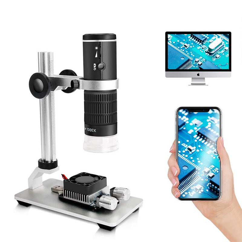 [Australia - AusPower] - Cainda WiFi Digital Microscope for iPhone Android Phone Mac Windows, HD 1080P Video Record 50-1000X Magnification Wireless Portable Microscope with Adjustable Metal Stand and Carrying Bag 