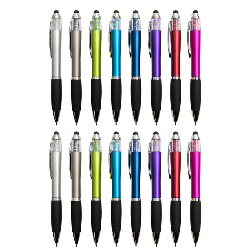 [Australia - AusPower] - MiSiBao Stylus Pens for Touch Screens, Medium Point Pens with Crystals for Women and Kids Black Ink Pen with Stylus Ballpoint Pens with Comfort Grip for the iPad with 5 Refills (Style1 16-count) Style1 16-count 