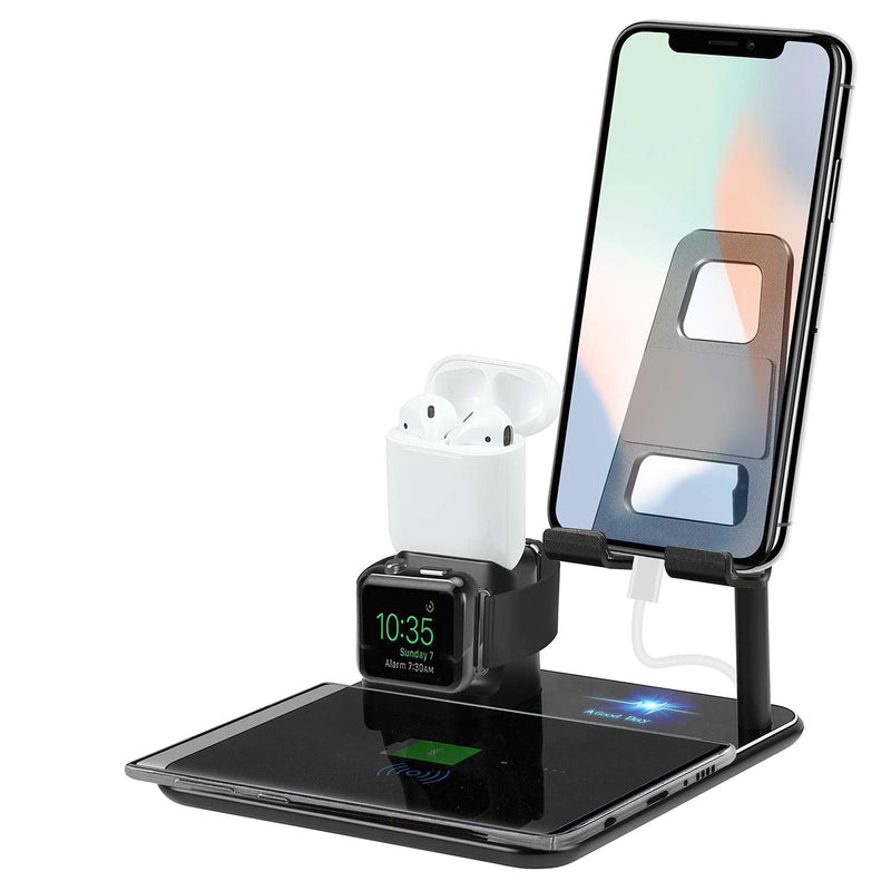 [Australia - AusPower] - WNJW Wireless Charger Stand, 5 in 1 Fast Charging Station Dock for iPhone iWatch and Airpods, Wireless Charger Stand for iPhone 11/11 Pro/11 Pro Max/XS Max/Airpods/iWatch 5/4(Black) Black 