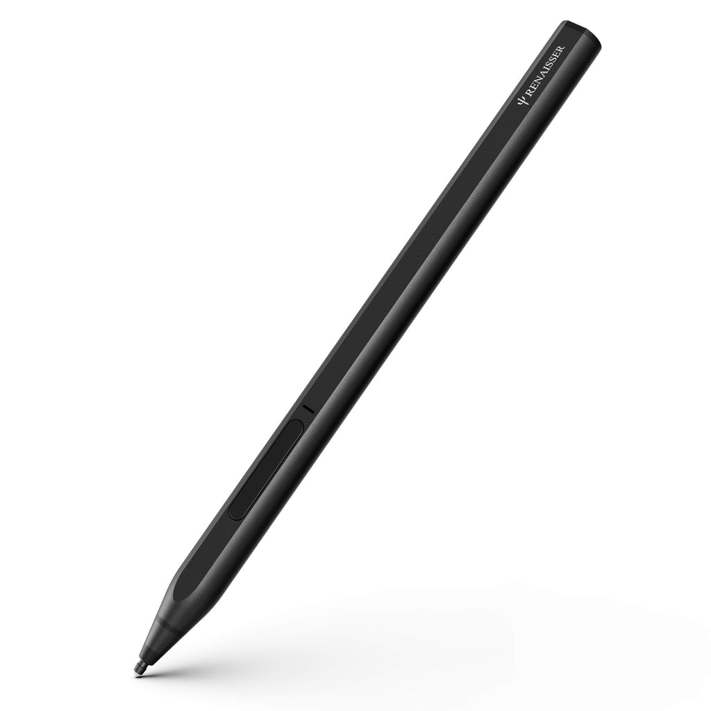 [Australia - AusPower] - RENAISSER Stylus for Surface, Made in Taiwan, 4096 Pressure Sensitivity, Compatible with New Surface Pro 8 & Pro 7/Laptop Studio/Go 3/Duo 2, First D Shape Body, Quick Charge, Rechargeable, Raphael 520 Black 