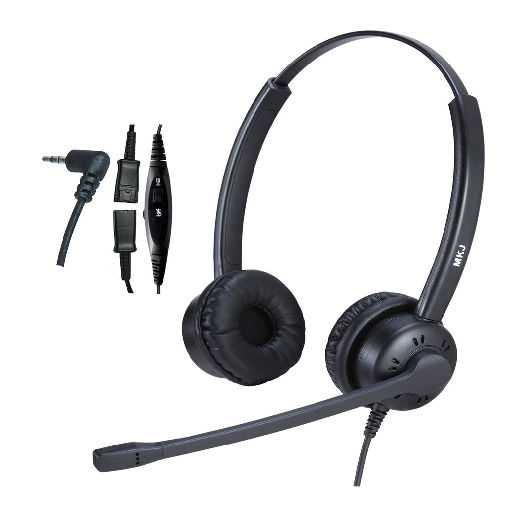 [Australia - AusPower] - MKJ 2.5MM Headset with Microphone Noise Cancelling Telephone Headset for Office Phone with Mute for Panasonic KX-TCA88 KX-TG9541 KG-TGEA20 KX-TPA60 Cisco 303G 508G Vtech AT&T Uniden Home Phone 