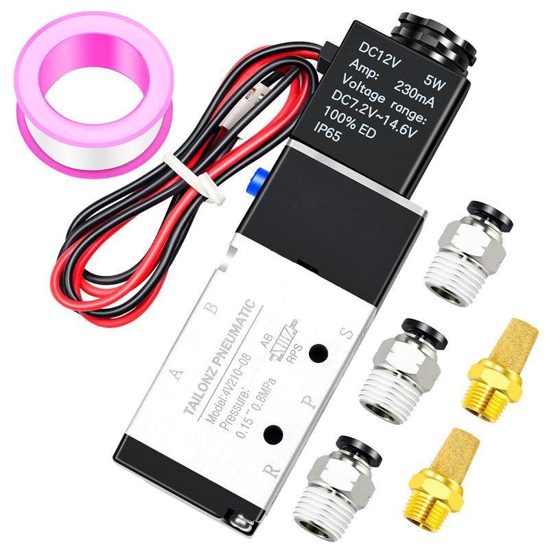 [Australia - AusPower] - TAILONZ PNEUMATIC 1/4"NPT Solenoid Valve 12V/24V/110V Single Coil Pilot-Operated Electric 2 Position 5 Way Connection Type 4V210-08 DC12V 