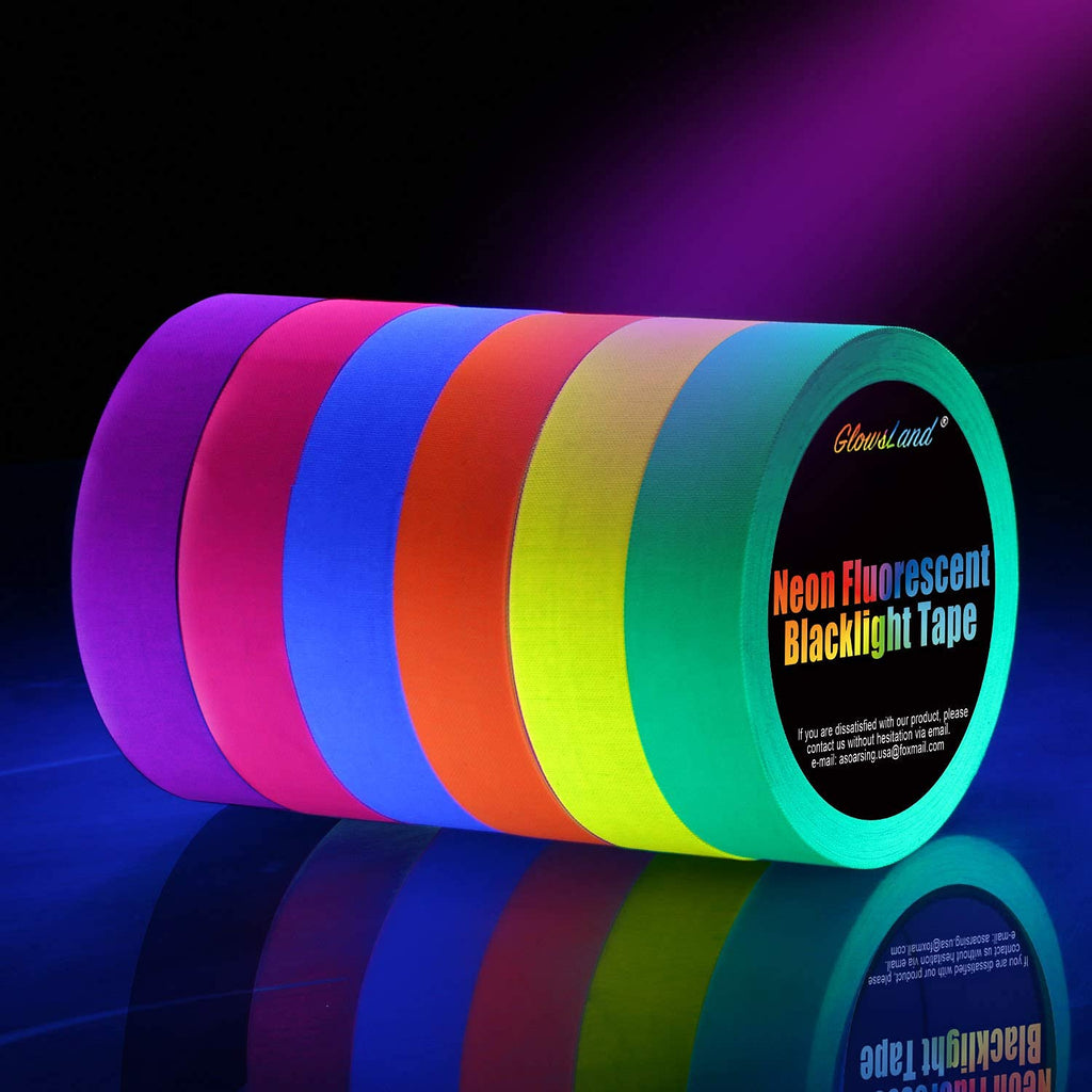 [Australia - AusPower] - UV Blacklight Reactive Tape [Bigger Size], Fluorescent Gaffer Tapes, 6 Colors, 1 Inch, 50 Foot Per Roll, for Black Light Party Supplies 