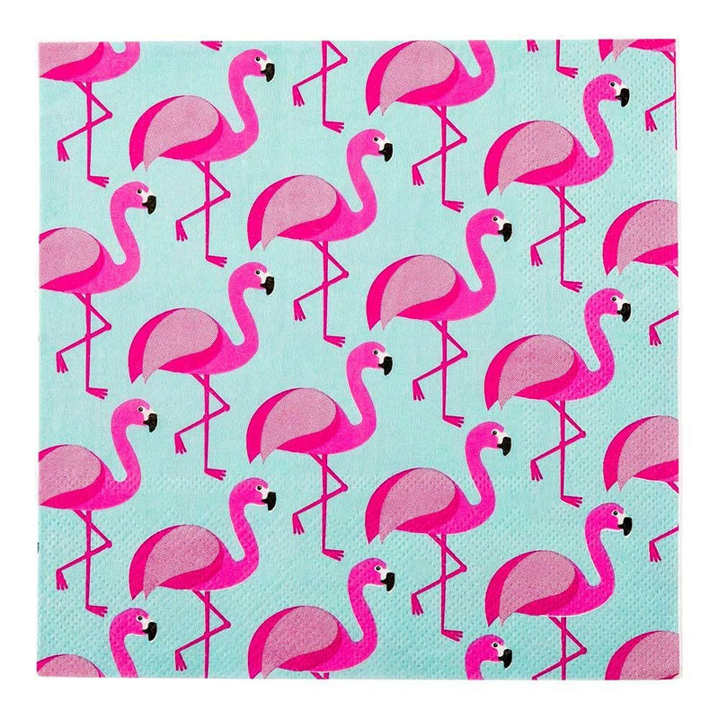 [Australia - AusPower] - Sky Blue Paper Luncheon Napkin - Florida Flamingo - 13" x 13" - 20 count box - Restaurantware 