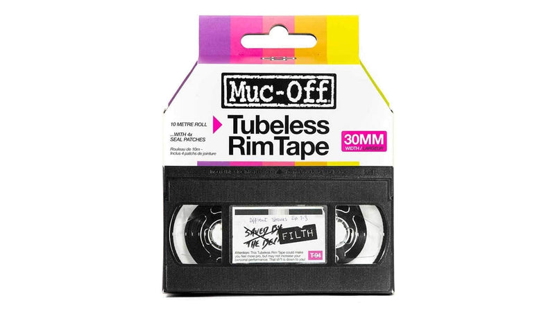 [Australia - AusPower] - Muc-Off Tubeless Rim Tape, 30mm - Pressure-Sensitive Adhesive Rim Tape for Tubeless Bike Tyre Setups - 10 Metre Roll with 4 Seal Patches, Multi-Coloured (20072) 