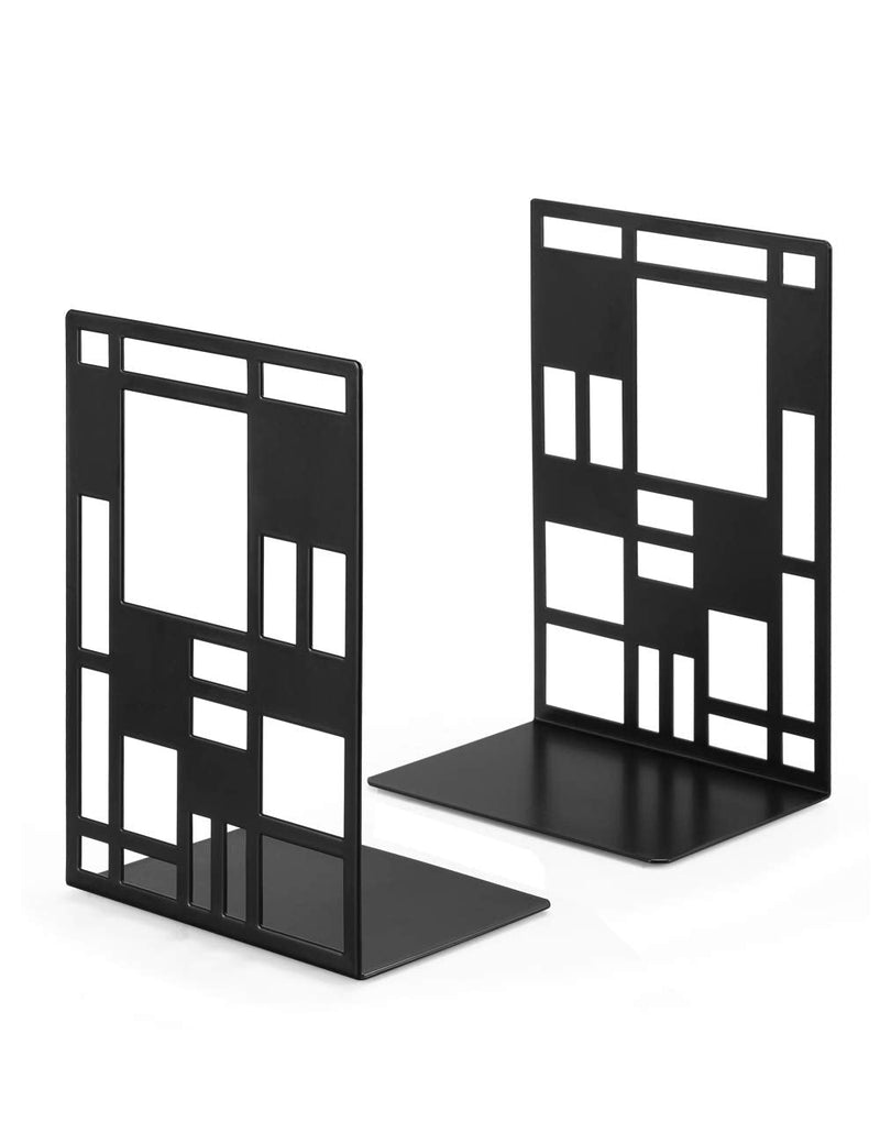 [Australia - AusPower] - Book Ends, Bookends, Book Ends for Shelves, Bookends for Heavy Books, Book Divider Decorative Holder, Metal Heavy Duty Bookend Black 1 Pair, Abstract Art Desgin Book Stopper Supports for Office, Home 
