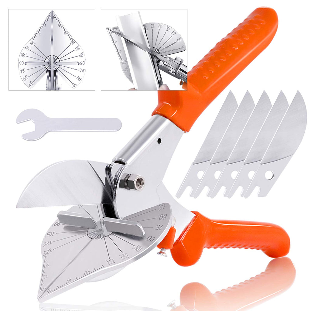 [Australia - AusPower] - Hilitchi Upgraded Multi Angle Miter Shear Cutter Cuts 45 to 135 Degree Miter Snips Cutting Tool for Small Miter Jobs and DIY Projects with 5 Replacement Blades and Spanner 