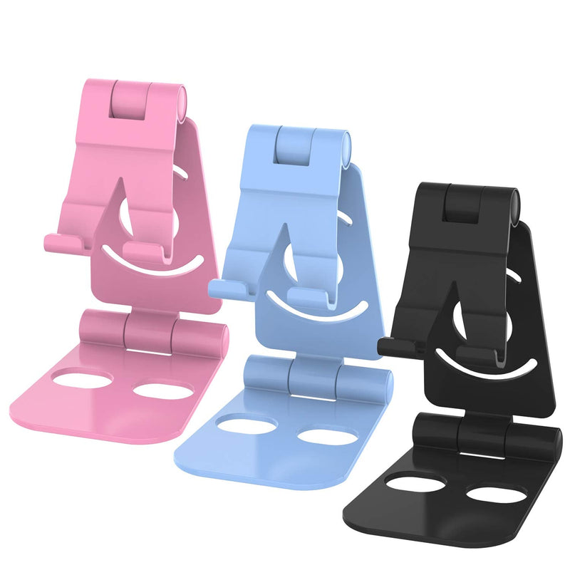 [Australia - AusPower] - MUNSKT Adjustable Phone Stand, Tablet Stand, Cell Phone Stand, Desktop Phone Holder Cradle Dock Compatible with iPhone Xs Xs Max Xr X 8 7 6 6s Plus, iPad, Tablets. (Black + Pink + Blue 3pack) Black + pink + blue 3pack 