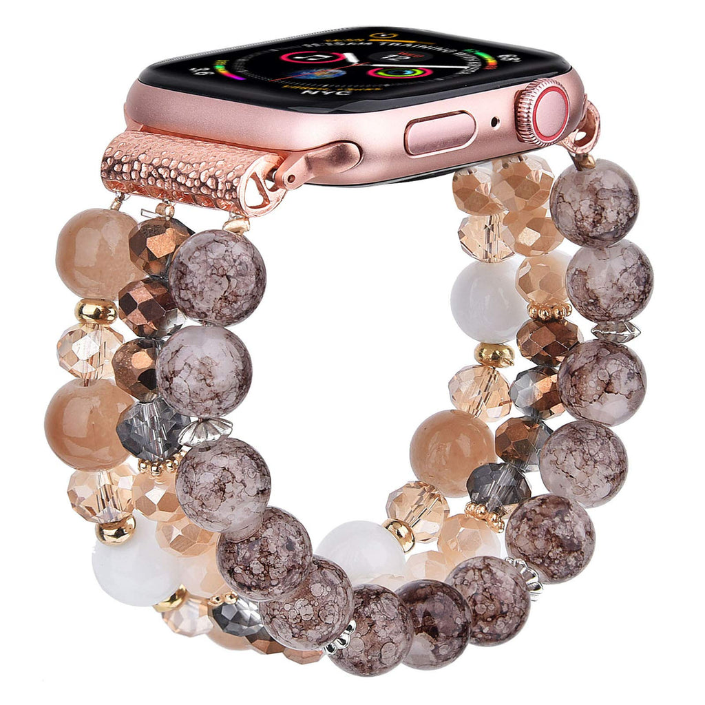 [Australia - AusPower] - CAGOS Bracelet Beadeds Compatible with Apple Watch Band 38mm 40mm 41mm Series 7 SE/6/5/4/3/2/1 Cute Handmade Elastic Stretch Beaded Strap Replacement with Stainless Steel Adapter for iWatch Amber 41mm/40mm/38mm 