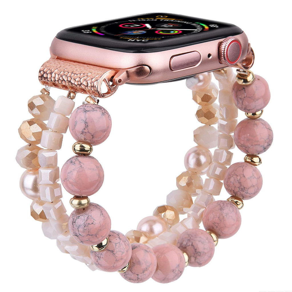[Australia - AusPower] - CAGOS Bracelet Beadeds Compatible with Apple Watch Band 42mm 44mm 45mm Series 7 SE/6/5/4/3/2/1 Cute Handmade Fashion Elastic Stretch Beaded Strap Replacement with Stainless Steel Adapter for iWatch Pink 45mm/44mm/42mm 