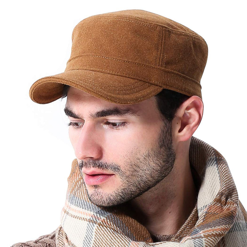 [Australia - AusPower] - Gisdanchz Unisex Woolen Cadet Cap Adjustable Army Military Hat Winter Flat Top Baseball Cap Camel 58-60cm 