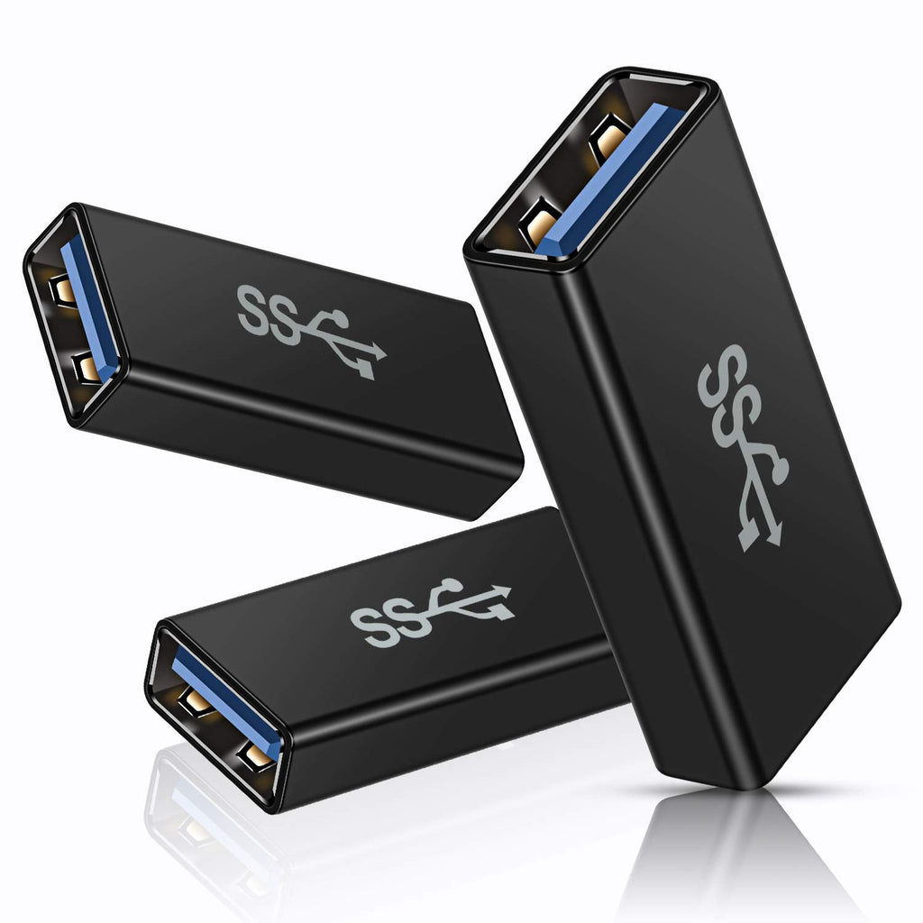 [Australia - AusPower] - Basesailor USB Female to Female Adapter (3-Pack), USB 3.0 Female to Type A Female 3.0 Cable Coupler for Connecting Two USB Male Ends Cord, Extension Connector (Black (Upgraded)) Black 