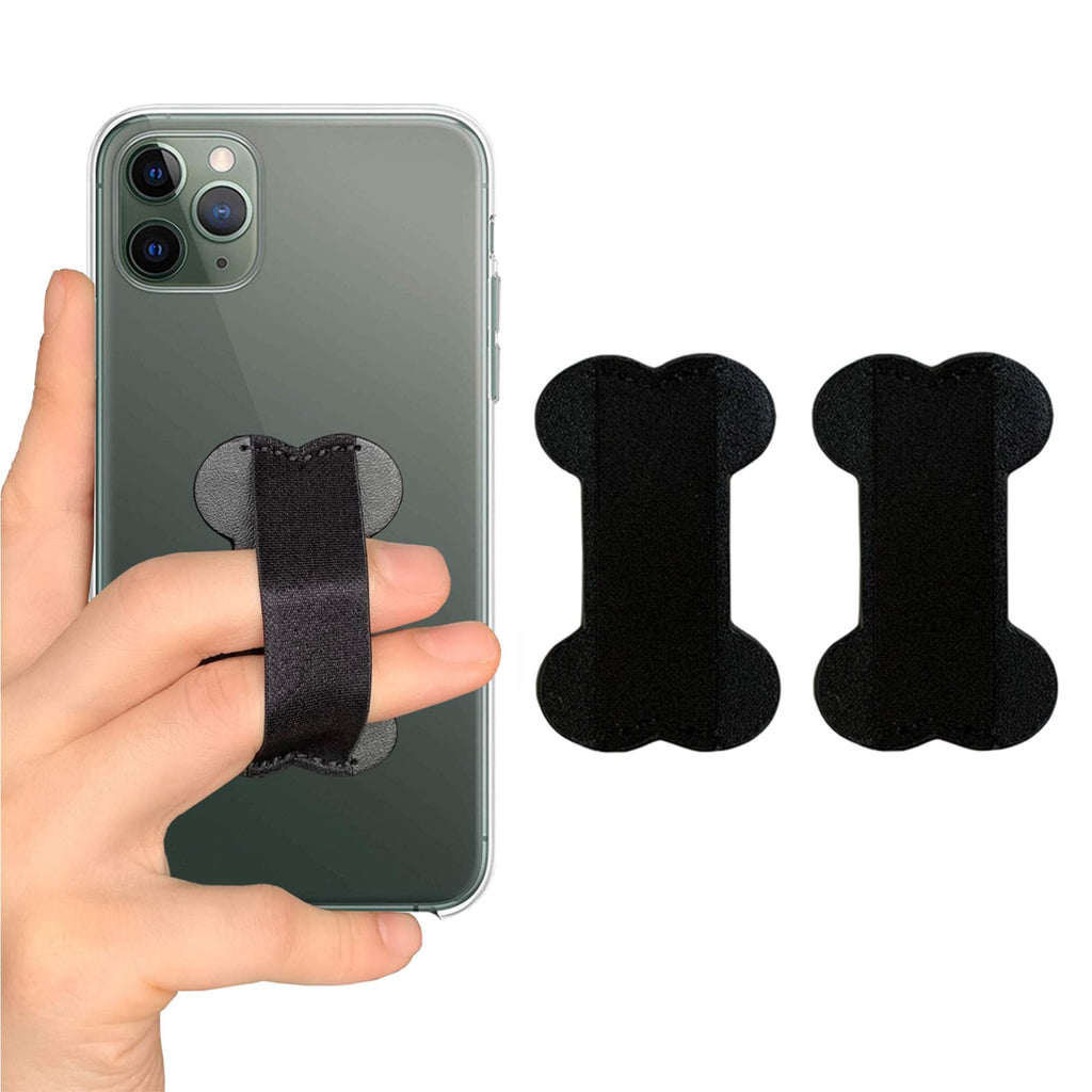 [Australia - AusPower] - Finger Strap Phone Holder Elastic Finger Holder Cell Phone Grip Holder Finger Strap Cell Phone Grip Holds Device with just a Finger - Grip it Securely for Texting, Photos and Selfies (PU Black)2 Pack 