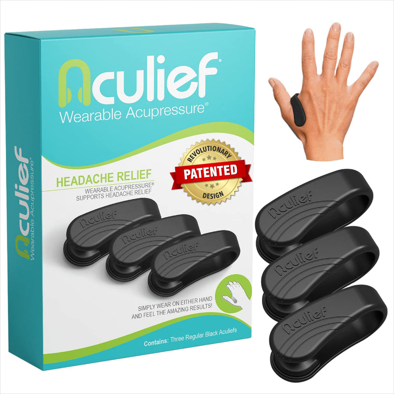 [Australia - AusPower] - Aculief - Award Winning Natural Headache, Migraine, Tension Relief Wearable – Supporting Acupressure Relaxation, Stress Alleviation, Tension Relief and Headache Relief - 3 Pack (Black) Black Regular (Pack of 3) 