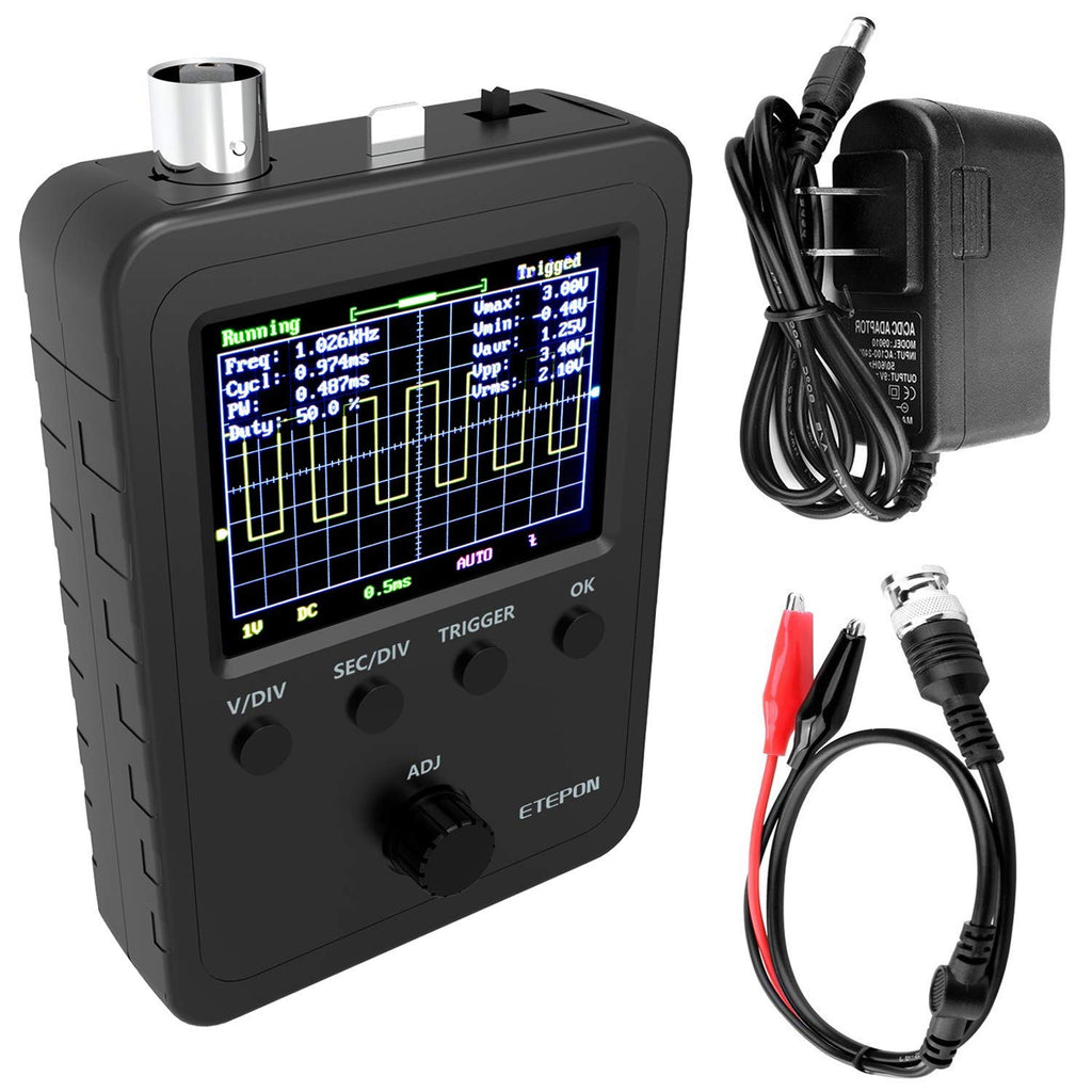 [Australia - AusPower] - ETEPON Digital Oscilloscope Kit with BNC-Clip Cable Probe with Power Supply, (Assembled Finished Machine) EM001 Black-1 