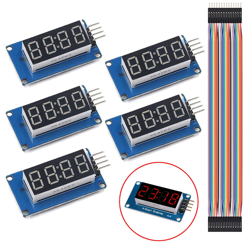 [Australia - AusPower] - DAOKI 5PCS LED Display Module TM1637 7 Segment 4 Bits Common Anode Clock Red Digital Tube for Arduino with Dupont Cable Male to Female 8 PIN 