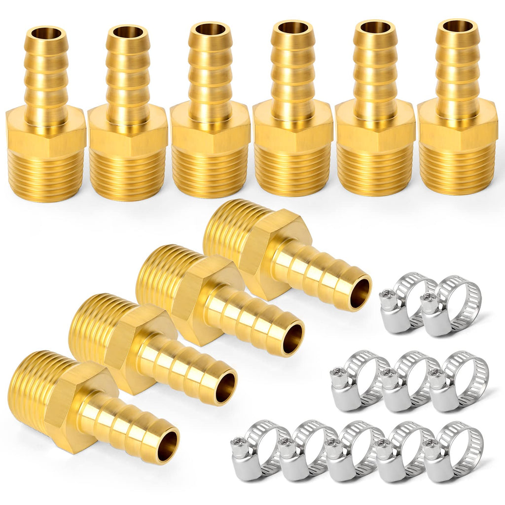 [Australia - AusPower] - GASHER 10 PCS Air Hose Fittings, Hose Barb Fittings 1/4" Barb(6.35mm) x 1/8" MNPT Pipe Adapter with 10 Pcs Hose Clamp 1/4" Barb x 1/8" MNPT 