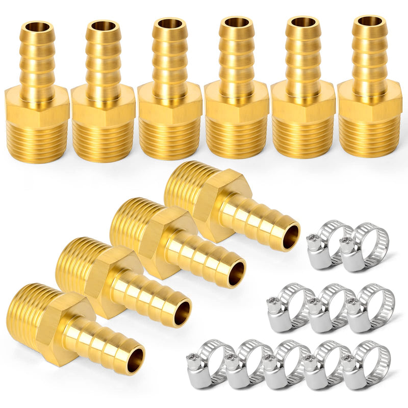 [Australia - AusPower] - GASHER 10 PCS Air Hose Fittings, Hose Barb Fittings 1/4" Barb(6.35mm) x 1/8" MNPT Pipe Adapter with 10 Pcs Hose Clamp 1/4" Barb x 1/8" MNPT 