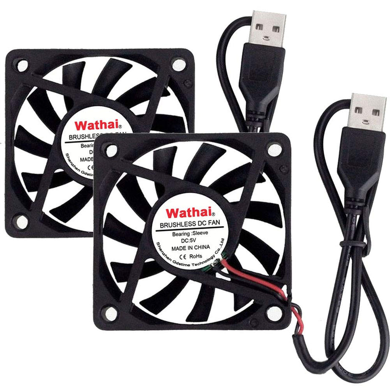 [Australia - AusPower] - 2 Packs Wathai 60mm x 10mm USB Fan 5V DC Brushless Cooling Fan 
