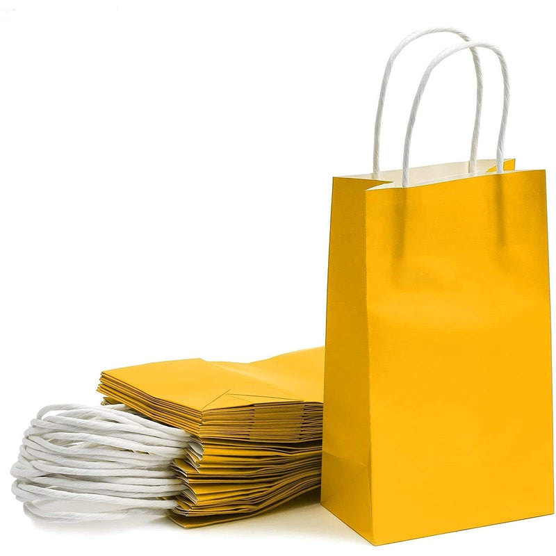 [Australia - AusPower] - 25 Pack Yellow Paper Gift Bags with Handles for Birthday Party Favors (5x3x9 Inches) 