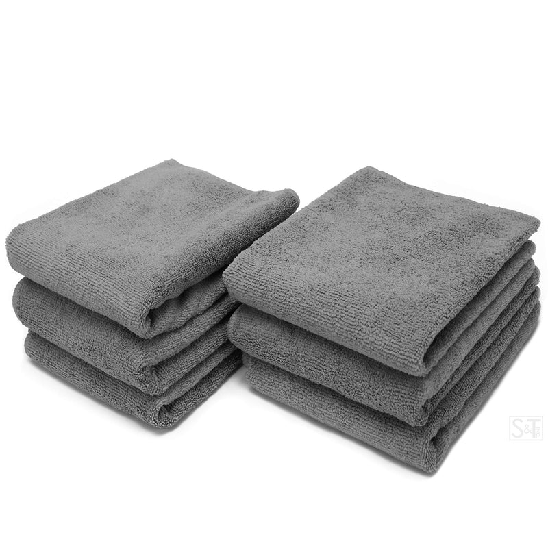 [Australia - AusPower] - S&T INC. Microfiber Fitness Exercise Gym Towels, 360 GSM, 6 Pack, 16-Inch x 27-Inch Grey 