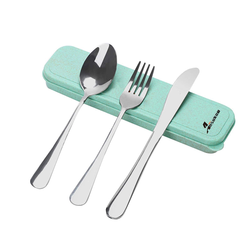 [Australia - AusPower] - Ansukow 4-Piece Portable Travel Utensils Set with Case, 18/8 Stainless Steel Reusable Silverware Set,Easy to Clean, Dishwasher Safe,for Lunch Box Workplace Camping School Picnic 4-Piece A 