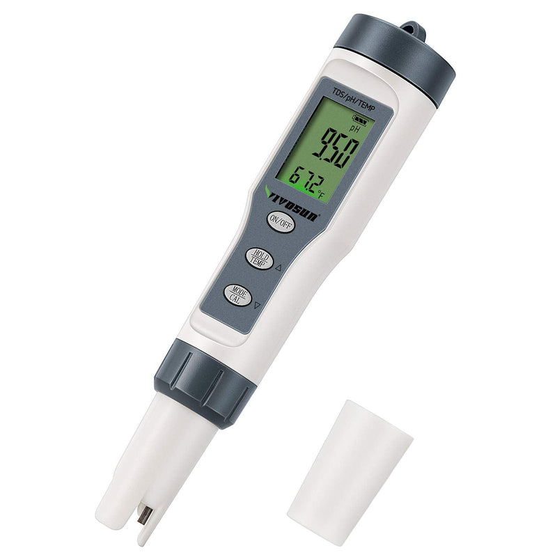 [Australia - AusPower] - VIVOSUN 3-in-1 Digital pH Meter with ATC, ±0.1 pH Accuracy Water Quality Tester, 0-14.0 pH Measurement Range for Hydroponics, Household Drinking, Pool and Aquarium Gray 