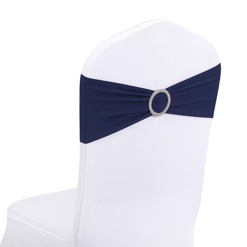 [Australia - AusPower] - Peomeise 25pcs Navy Spandex Chair Sashes with Buckle Slider for Wedding, Party Decoration 