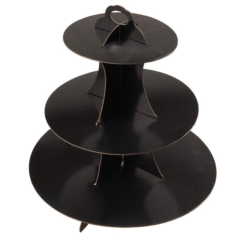 [Australia - AusPower] - YLDW 3-Tier black Cardboard Cupcake Stand holder (12"W x 12.8"H) Tower suit for Halloween Birthday party 1-Set (black) 
