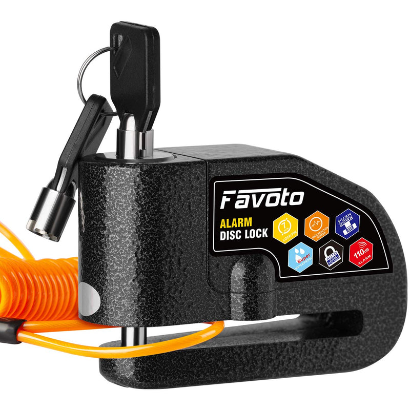 [Australia - AusPower] - Favoto Disc Lock Alarm, 110 dB Alarm Sound Disc Brake Padlock for Motorcycle e-Bike Bicycle Scooter, 0.27 inch/7mm Lock Pin with Reminder Cable and Carrying Bag, Black 