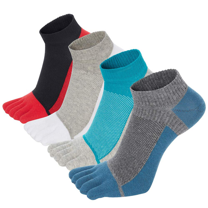 [Australia - AusPower] - VWELL Toe Socks for Men Women Ankle Cotton Five Fingers Socks Low Cut Athletic Running Socks 4 Pairs Size 8-11 Dark Gray,grey,white,wine 