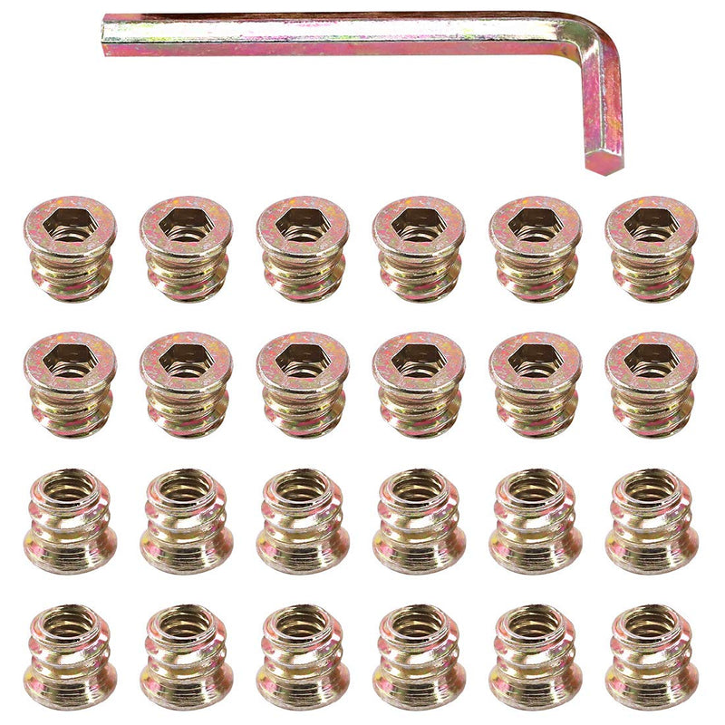 [Australia - AusPower] - Glarks 50Pcs 1/4"-20x10mm Threaded Inserts Nuts Zinc Plated Carbon Steel Hex Socket Drive Furniture Flanged Screw-in Nut with M6 Hex Wrench for Wood Furniture (1/4"-20 x 10mm) 1/4"-20 x 10mm 