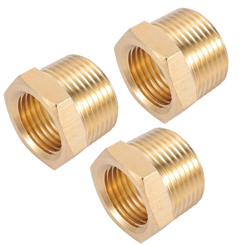 [Australia - AusPower] - Brass Pipe Fitting,3/4 Inch NPT Male to 1/2 Inch NPT Female Brass Pipe Hose Tube Fitting Hex Head Bushing Adapter Convert (3, 1/2 NPT female x 3/4 NPT male) 