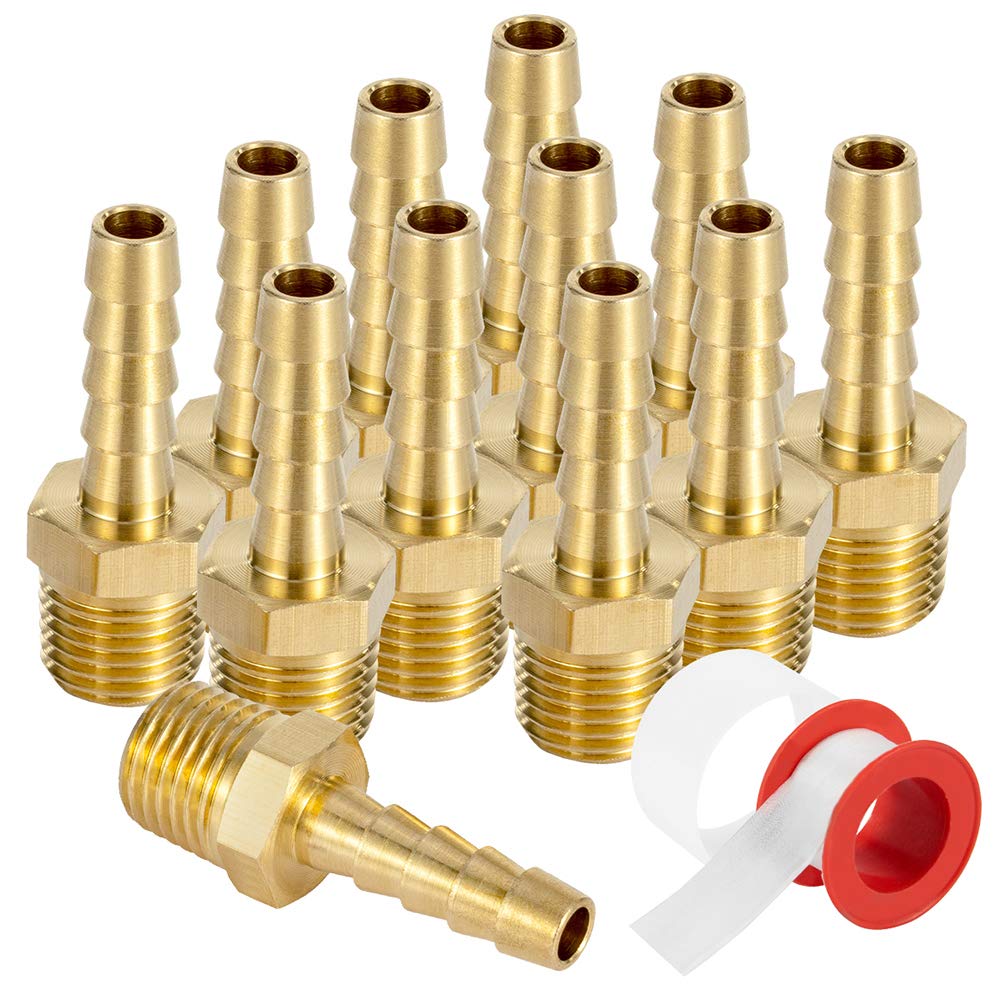 [Australia - AusPower] - Brass 1/4" Barb X 1/4" NPT Male End Air Hose Pipe Fitting Threaded Connector Adapter, Pack of 12 