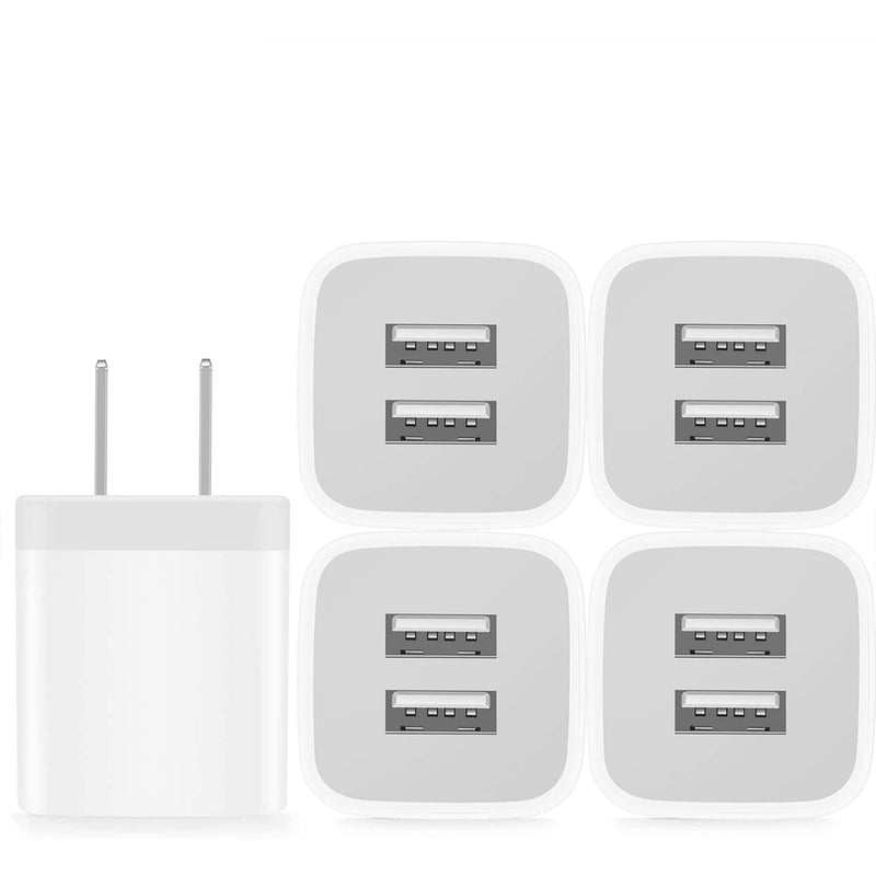 [Australia - AusPower] - USB Wall Charger, Power-7 5-Pack 2.1Amp Dual Port USB Cube Power Adapter Charger Plug Block Charging Box Brick for iPhone SE 11 Pro Max XS XR X 8 7 6S 6 Plus, Samsung, LG, Moto, Android Phones White 
