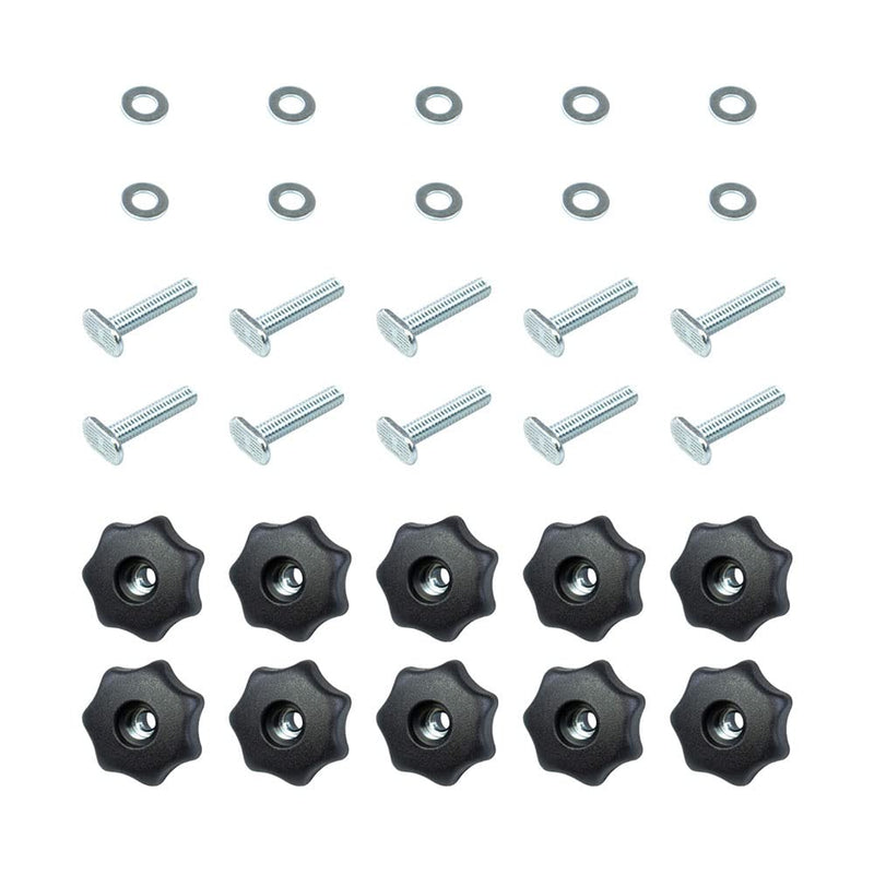 [Australia - AusPower] - PowerTec 71481 T-Track Knob Kit w/ 7 Star Threaded 1/4-20 Knobs, T-Bolts and Washers for Woodworking Jigs and Fixtures  10 Pack 1/4"-20 Knob Kit 