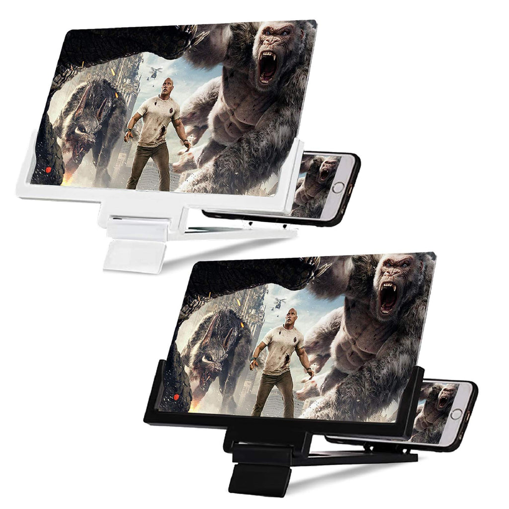 [Australia - AusPower] - Cell Phone Screen Magnifier, 2 Pcs 12 inch Foldable Screen Amplifiers for Smart Phone, Enlarge Screens Stand Holder for Watching Movie, Video, Reading, and Playing Games (Pack of 2, Black & White) 2 Pack 12" Phone Screen Amplifier 
