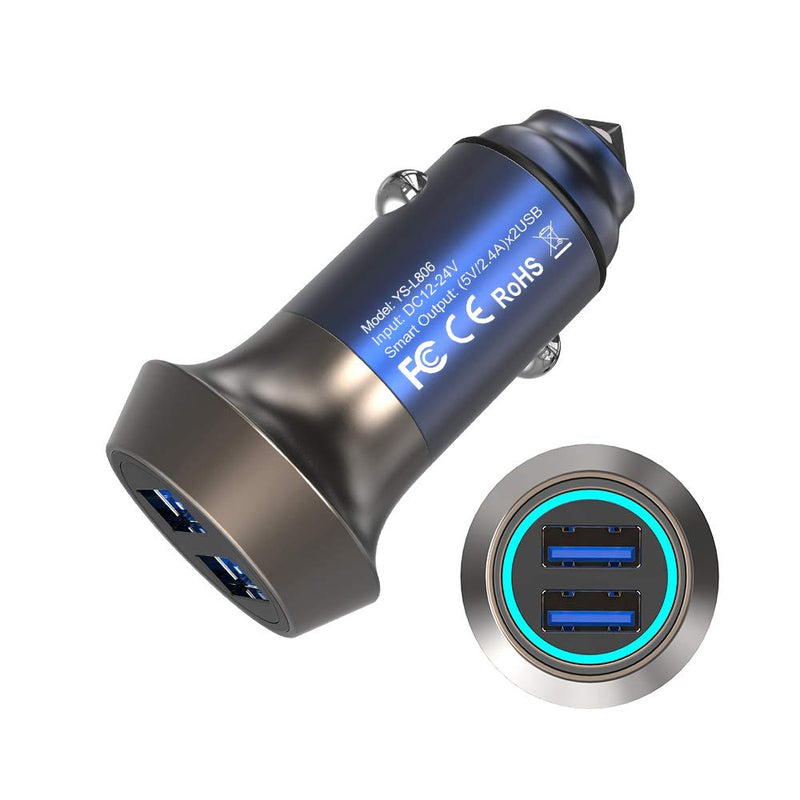 [Australia - AusPower] - USB Car Charger,Bralon 24W/4.8A Metal Dual Fast Car Charger Adapter Compatible with iPhone 11/11 Pro(Max)/Xs(Max)/Xr/X/8/7/6/5,iPad Pro/Air/Mini/,Galaxy Note S10/S9/S9+/S8/S7,LG,Pixel and More Blue(1-Pack) 