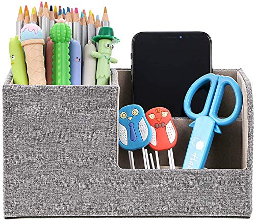 [Australia - AusPower] - Avecell Remote Control Holder / Pen Holder, PU Leather Multi-Function Desk Stationery Storage Organizer Holds Remote Controllers, Pens, Phones, Business Cards, Glasses, Makeup Brush for Living Room, Office, Classroom - Denim Grey 