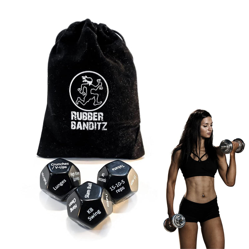 [Australia - AusPower] - Rubberbanditz- Fitness Dice for Workout & Exercise | Three Fun 12 Sided Full Body Workouts | for Crossfit, at Home Workouts & Gyms | Workout Game for Adults and Kids 