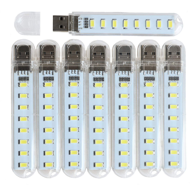 [Australia - AusPower] - USB Light,Night Light Plug in,Small Led Light Stick with 8 Lamp Beads for Power Brick/Portable Power Station(Pack of 8)(White) White 