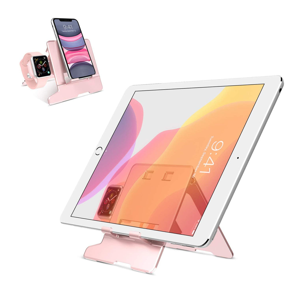 [Australia - AusPower] - BENTOBEN iPad Stand, Samsung Tablet Stand, Drawing Tablet Stand, Adjustable Charging Stand for iPad Android Tablets, Portable Dock Station for Apple Watch Series 5/4/3/2/1 iPhone Smartphone, Rose Gold S021-Rose Gold 