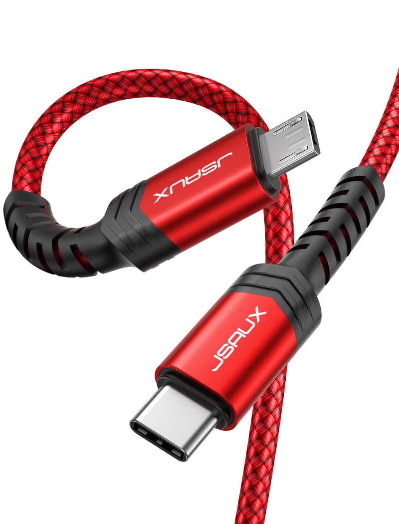 [Australia - AusPower] - USB C to Micro USB Cable 6.6FT, JSAUX Type C to Micro USB Charger Braided Cord， Support Charge & Sync Compatible with MacBook (Pro),Galaxy S8, S9, S10, Pixel 3 XL, 2 XL and Micro USB Devices- Red/2M 