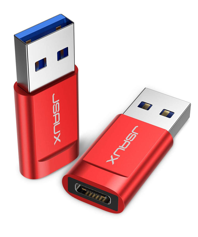 [Australia - AusPower] - USB-C to USB 3.0 Adapter(2 Pack), JSAUX Type-C Female to USB-A Male Adapter, USB C 3.1 Gen 1 Converter Support 5Gbps Work with Laptops, Chargers and More Devices with Standard USB-A Ports-Red Red 