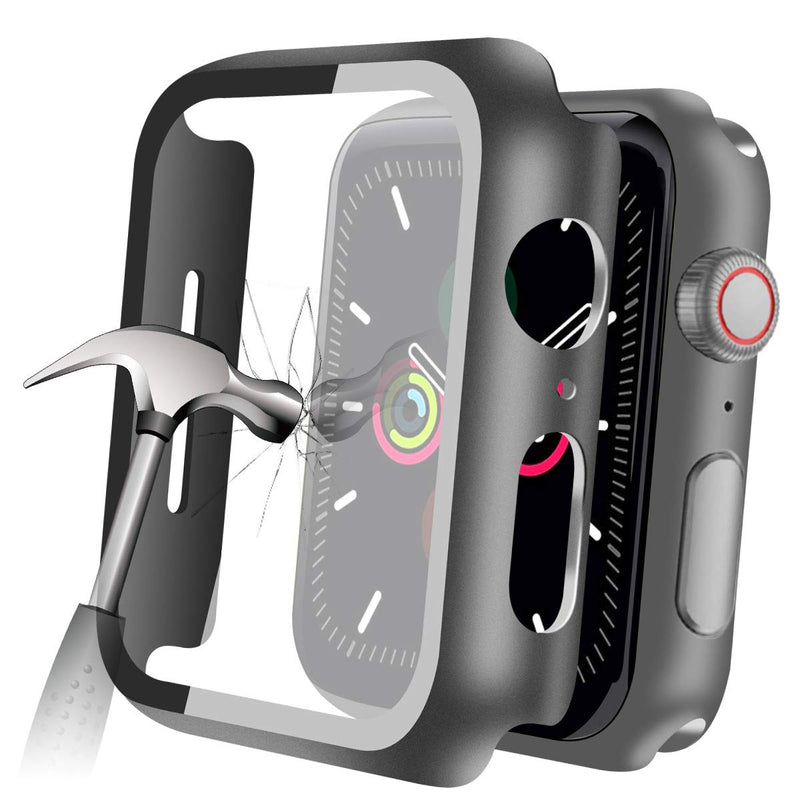 [Australia - AusPower] - YMHML Compatible with Apple Watch SE Series 6 Series 5/4 44mm Case with Built-in Tempered Glass Screen Protector, Thin Guard Bumper Full Coverage Matte Hard Cover for iWatch Accessories (Black, 44mm) Black 