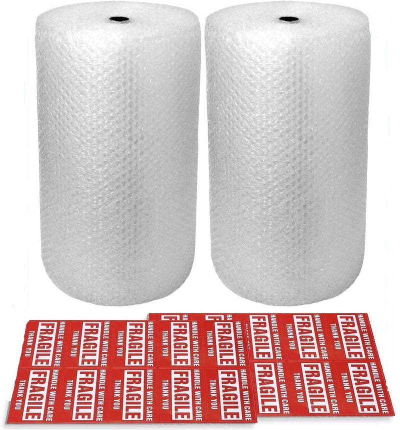 [Australia - AusPower] - 2-Pack Bubble Cushioning Wrap Rolls, 3/16" x 12" x 72' ft Total, Perforated Every 12", 20 Fragile Stickers for Packaging, Shipping, Mailing 2 Rolls: 12 in x 72 ft 