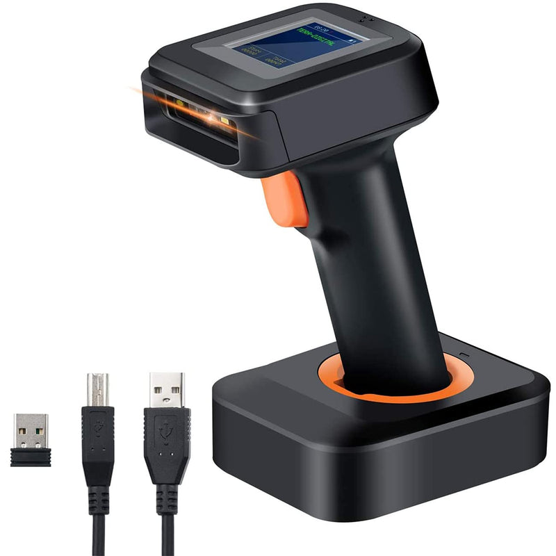 [Australia - AusPower] - Tera 2D QR Wireless Barcode Scanner with Screen Display Battery Level Indicator and Time Display Work with Bluetooth 2.4G Wireless 2200mAh Large Battery Charging Base for Warehouse Model HW0006 