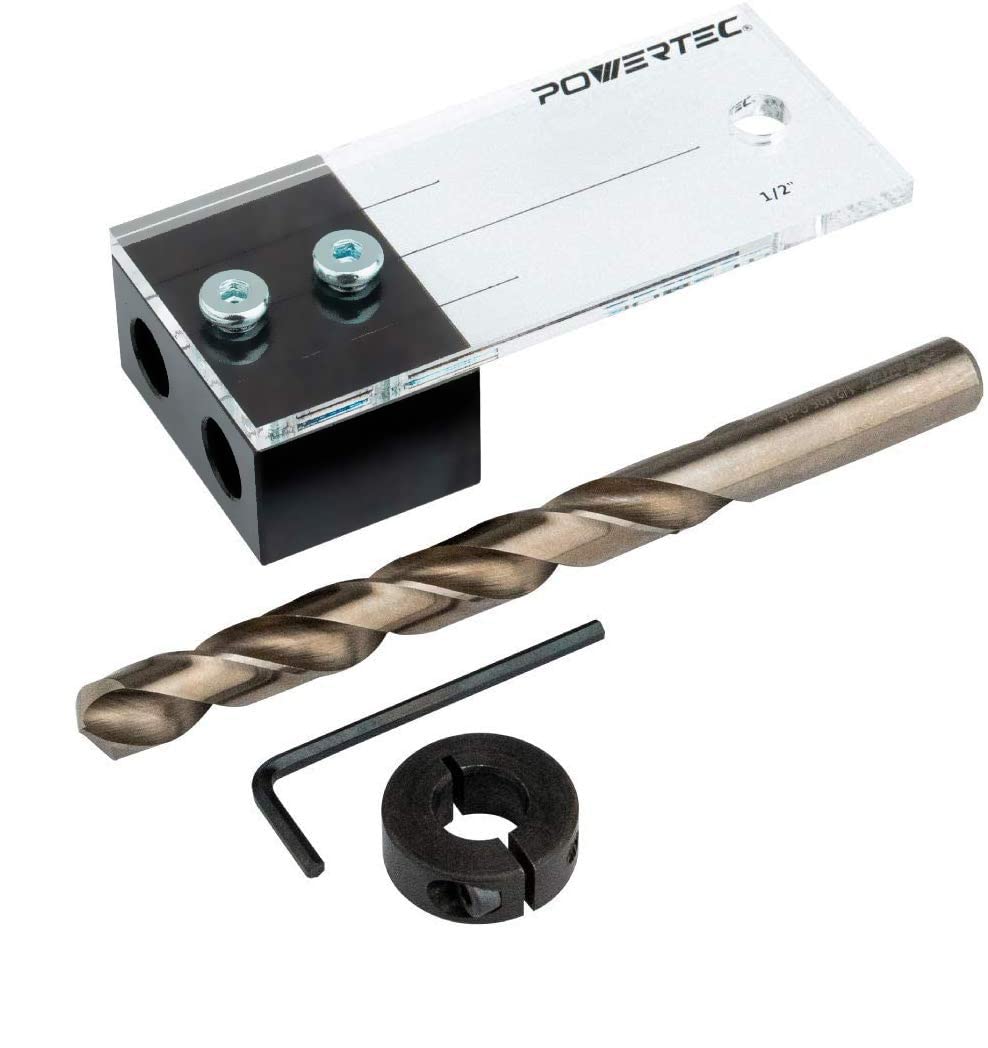 [Australia - AusPower] - POWERTEC 71498 Dowel Drilling Jig with Cobalt M-35 Drill Bit and Split Ring Stop Collar, 1/2-Inch Jig 1/2" 