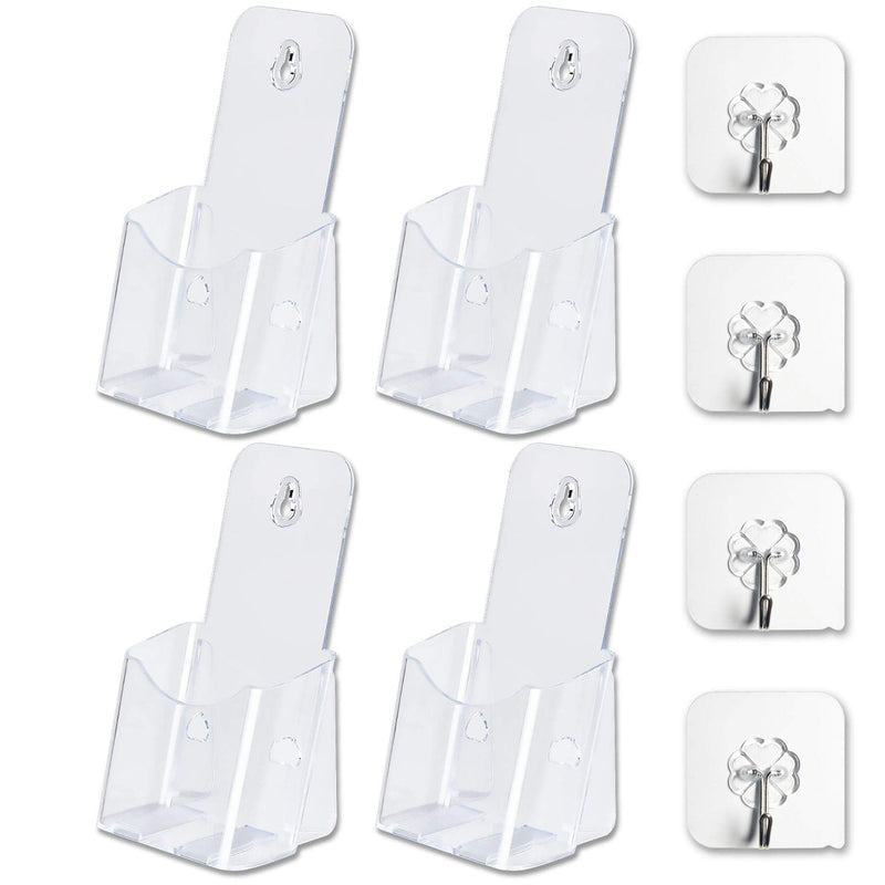 [Australia - AusPower] - (4 Pack) Acrylic Brochure Holder, 4 inches Wide Clear Plastic Flyer Holder, Magazine, Document, Booklet Display Stand Holder for Wall/Office Tabletop, Including 4 Adhesive Hooks flyer holder 4 inches 