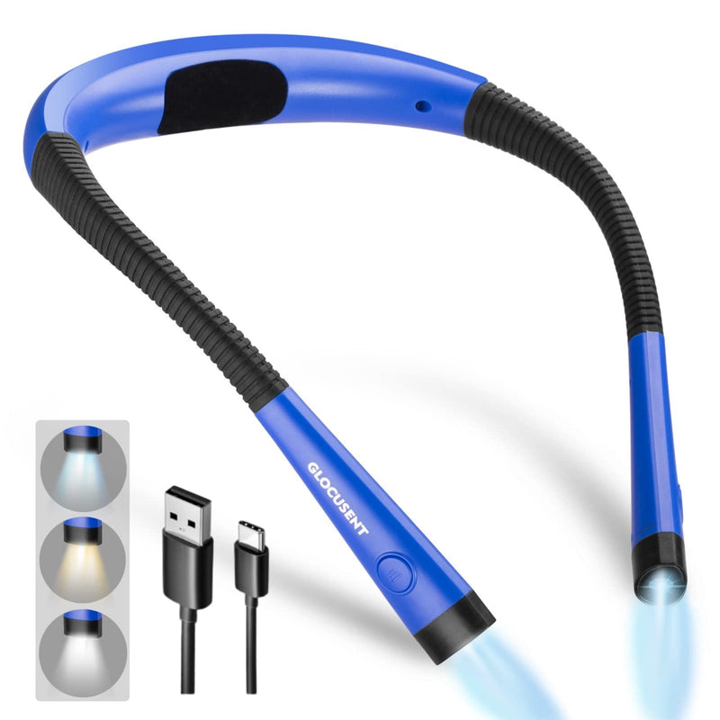 [Australia - AusPower] - Glocusent LED Neck Reading Light, Book Light for Reading in Bed, 3 Colors, 6 Brightness Levels, Bendable Arms, Rechargeable, Long Lasting, Perfect for Reading, Knitting, Camping, Repairing Light Blue 